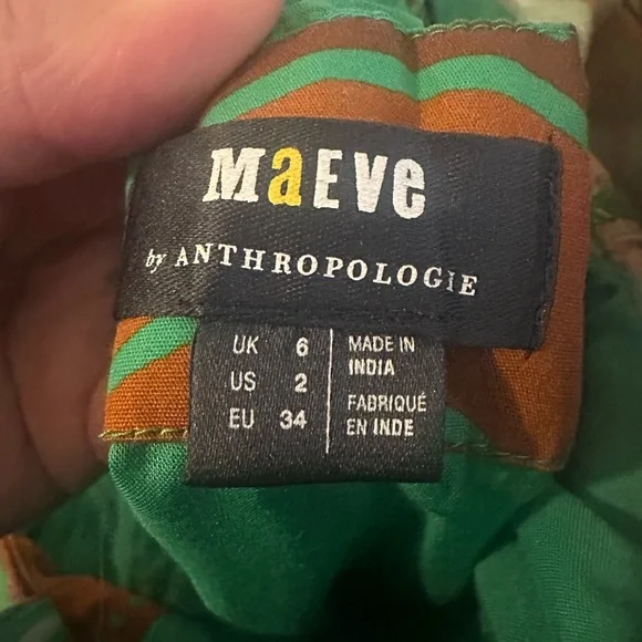 NWT Anthropologie Maeve Green and Orange Off-Shoulder Midi Dress Size 2 - Picture 7 of 8